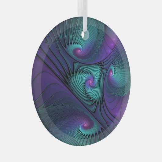 Paars ontmoet Turquoise Modern Abstract Fractal Ar Glas Ornament (Voorkant Rechts)