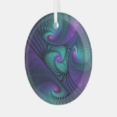 Paars ontmoet Turquoise Modern Abstract Fractal Ar Glas Ornament (Voorkant links)