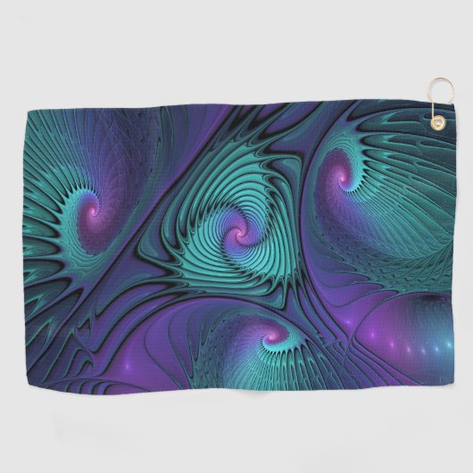 Paars ontmoet Turquoise Modern Abstract Fractal Ar Golfhanddoek (Horizontaal)