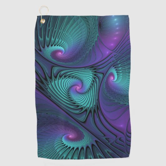 Paars ontmoet Turquoise Modern Abstract Fractal Ar Golfhanddoek (Voorkant)
