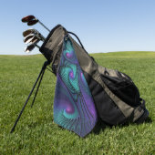 Paars ontmoet Turquoise Modern Abstract Fractal Ar Golfhanddoek (Groen)