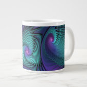 Paars ontmoet Turquoise Modern Abstract Fractal Ar Grote Koffiekop (Voorkant rechts)