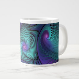 Paars ontmoet Turquoise Modern Abstract Fractal Ar Grote Koffiekop
