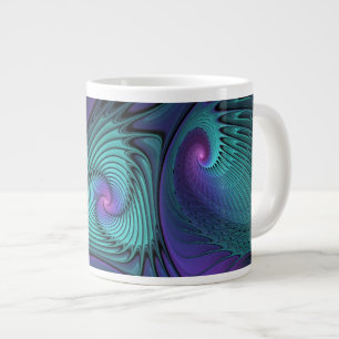 Paars ontmoet Turquoise Modern Abstract Fractal Ar Grote Koffiekop
