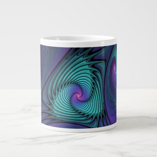 Paars ontmoet Turquoise Modern Abstract Fractal Ar Grote Koffiekop (Voorkant)