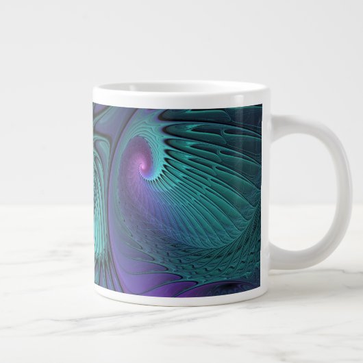 Paars ontmoet Turquoise Modern Abstract Fractal Ar Grote Koffiekop (Rechts)