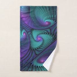 Paars ontmoet Turquoise modern abstract Fractal Ar Handdoek