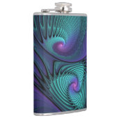 Paars ontmoet Turquoise Modern Abstract Fractal Ar Heupfles (Rechts)