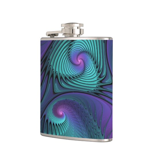 Paars ontmoet Turquoise Modern Abstract Fractal Ar Heupfles (Links)