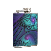 Paars ontmoet Turquoise Modern Abstract Fractal Ar Heupfles (Rechts)