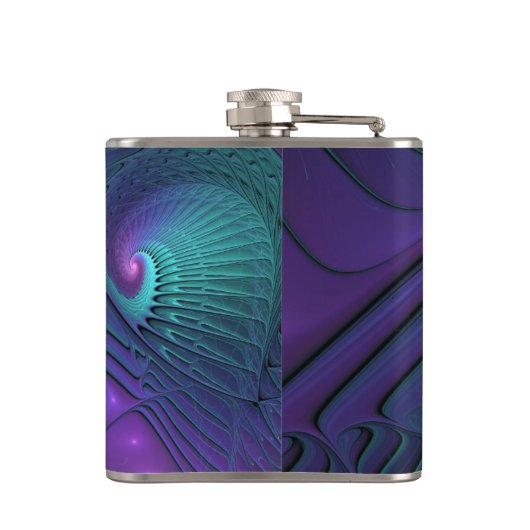 Paars ontmoet Turquoise Modern Abstract Fractal Ar Heupfles (Achterkant)