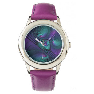 Paars ontmoet Turquoise Modern Abstract Fractal Ar Horloge