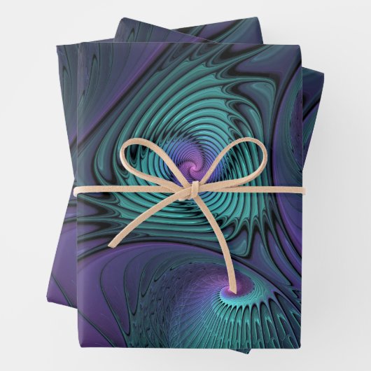 Paars ontmoet Turquoise modern abstract Fractal Ar Inpakpapier Vel (In situ)