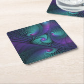 Paars ontmoet Turquoise Modern Abstract Fractal Ar Kartonnen Onderzetters (Schuin)
