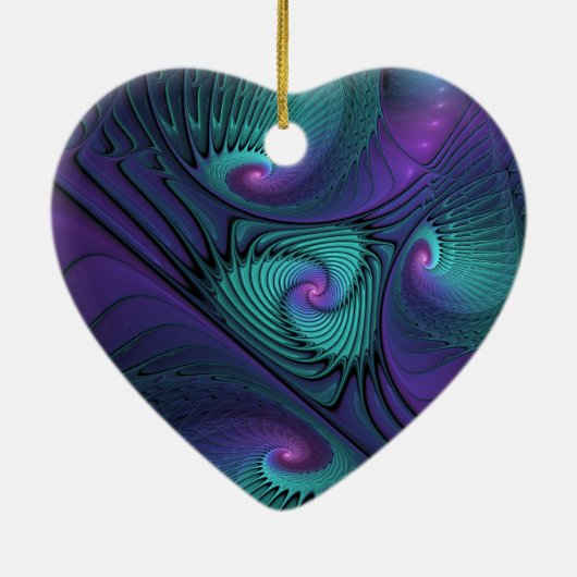 Paars ontmoet Turquoise Modern Abstract Fractal Ar Keramisch Ornament (Achterkant)