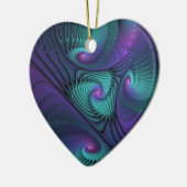 Paars ontmoet Turquoise Modern Abstract Fractal Ar Keramisch Ornament (Links)