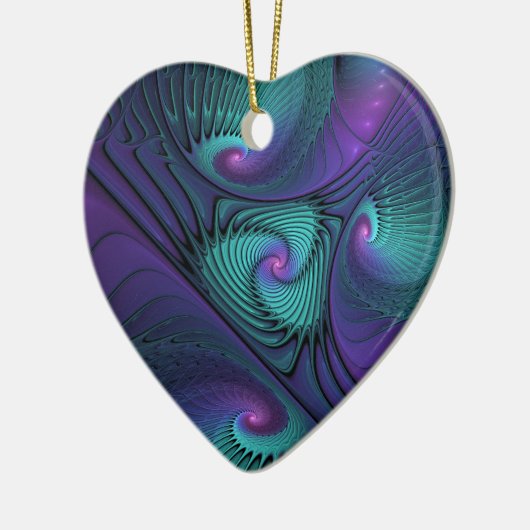 Paars ontmoet Turquoise Modern Abstract Fractal Ar Keramisch Ornament (Links)