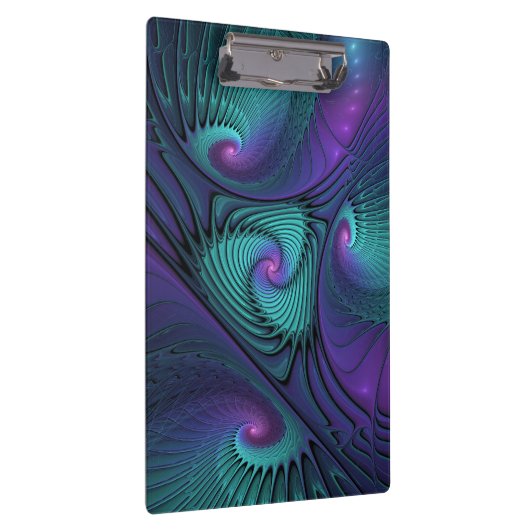 Paars ontmoet Turquoise modern abstract Fractal Ar Klembord (Rechts)