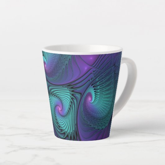 Paars ontmoet Turquoise Modern Abstract Fractal Ar Latte Mok (Rechterhoek)