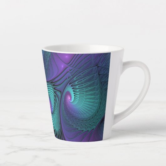 Paars ontmoet Turquoise Modern Abstract Fractal Ar Latte Mok (Rechts)