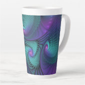 Paars ontmoet Turquoise Modern Abstract Fractal Ar Latte Mok (Rechterhoek)