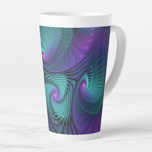 Paars ontmoet Turquoise Modern Abstract Fractal Ar Latte Mok (Rechterhoek)