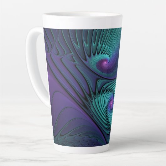 Paars ontmoet Turquoise Modern Abstract Fractal Ar Latte Mok (Linkerhoek)