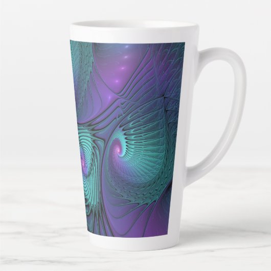 Paars ontmoet Turquoise Modern Abstract Fractal Ar Latte Mok (Rechts)
