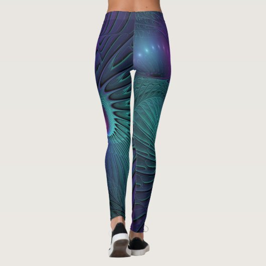 Paars ontmoet Turquoise modern abstract Fractal Ar Leggings (Achterkant)