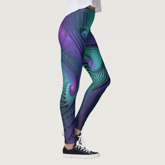 Paars ontmoet Turquoise modern abstract Fractal Ar Leggings (Rechts)