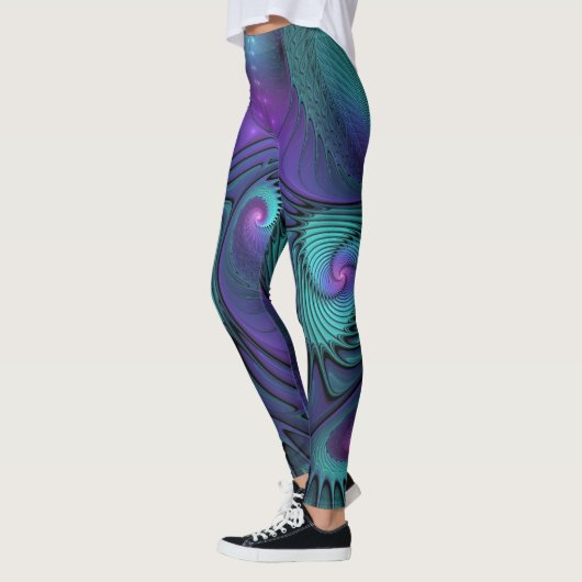 Paars ontmoet Turquoise modern abstract Fractal Ar Leggings (Links)