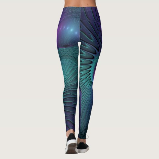 Paars ontmoet Turquoise modern abstract Fractal Ar Leggings (Achterkant)