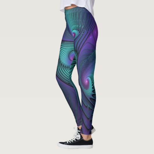 Paars ontmoet Turquoise modern abstract Fractal Ar Leggings (Links)