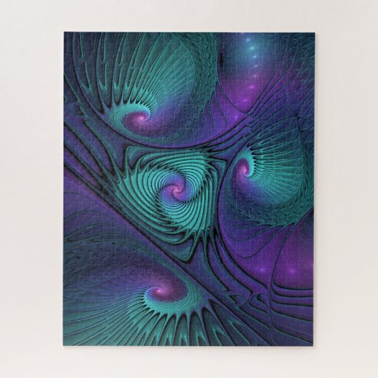 Paars ontmoet Turquoise modern abstract Fractal Ar Legpuzzel (Verticaal)