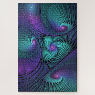 Paars ontmoet Turquoise modern abstract Fractal Ar Legpuzzel