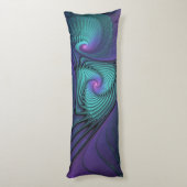 Paars ontmoet Turquoise modern abstract Fractal Ar Lichaamskussen (Achterkant (Verticaal))
