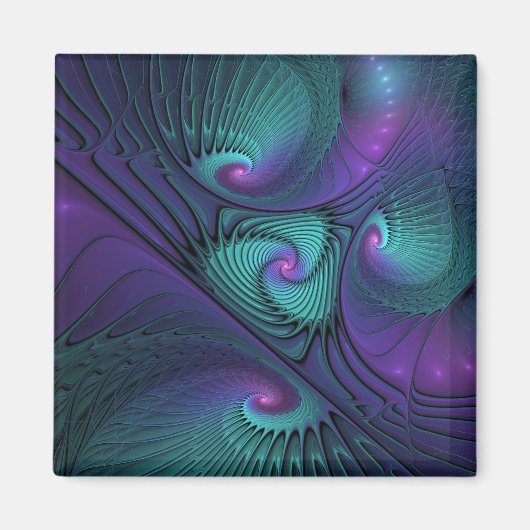 Paars ontmoet Turquoise Modern Abstract Fractal Ar Magneet (Voorkant)