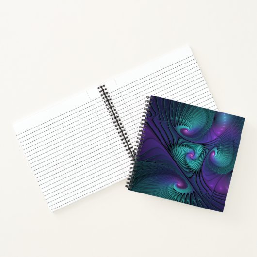 Paars ontmoet Turquoise Modern Abstract Fractal Ar Notitieboek (Binnen)
