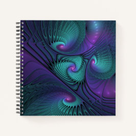 Paars ontmoet Turquoise Modern Abstract Fractal Ar Notitieboek
