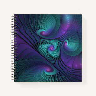 Paars ontmoet Turquoise Modern Abstract Fractal Ar Notitieboek
