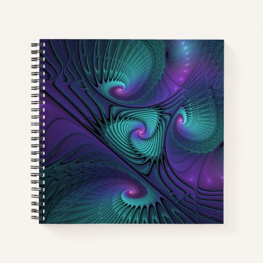Paars ontmoet Turquoise Modern Abstract Fractal Ar Notitieboek (Voorkant)