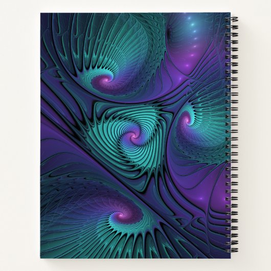 Paars ontmoet Turquoise Modern Abstract Fractal Ar Notitieboek (Achterkant)