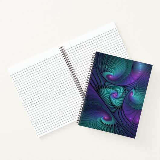 Paars ontmoet Turquoise Modern Abstract Fractal Ar Notitieboek (Binnen)
