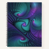 Paars ontmoet Turquoise Modern Abstract Fractal Ar Notitieboek (Voorkant)