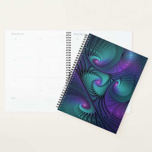 Paars ontmoet Turquoise Modern Abstract Fractal Ar Planner (Display)