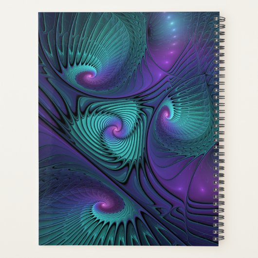 Paars ontmoet Turquoise Modern Abstract Fractal Ar Planner (Achterkant)