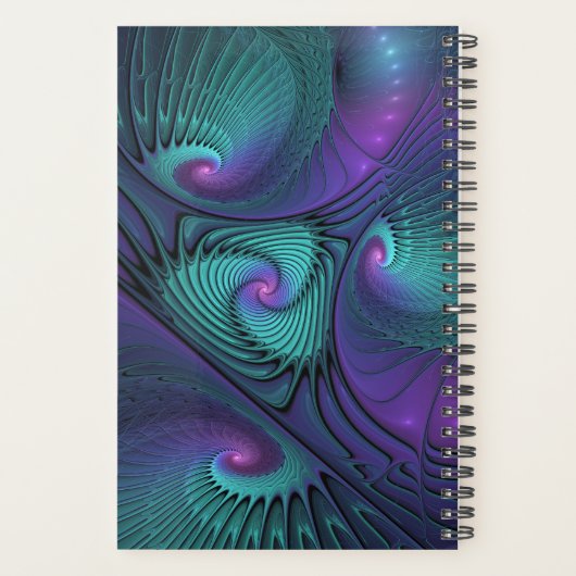 Paars ontmoet Turquoise Modern Abstract Fractal Ar Planner (Achterkant)
