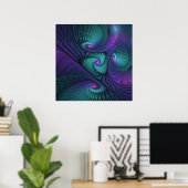 Paars ontmoet Turquoise modern abstract Fractal Ar Poster (Thuiskantoor)