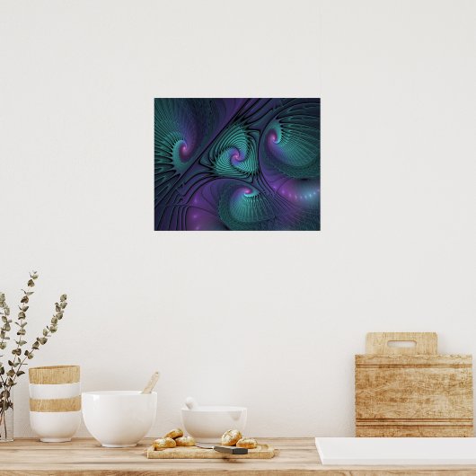 Paars ontmoet Turquoise modern abstract Fractal Ar Poster (Keuken)