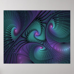 Paars ontmoet Turquoise modern abstract Fractal Ar Poster